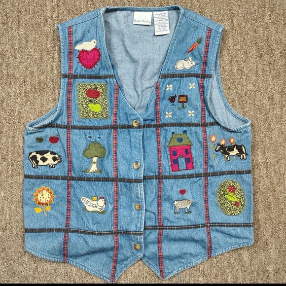 Bobbie Brooks Tops - Vintage BOBBIE BROOKS Vest Women's L Blue Denim Farmstead Theme Cotton